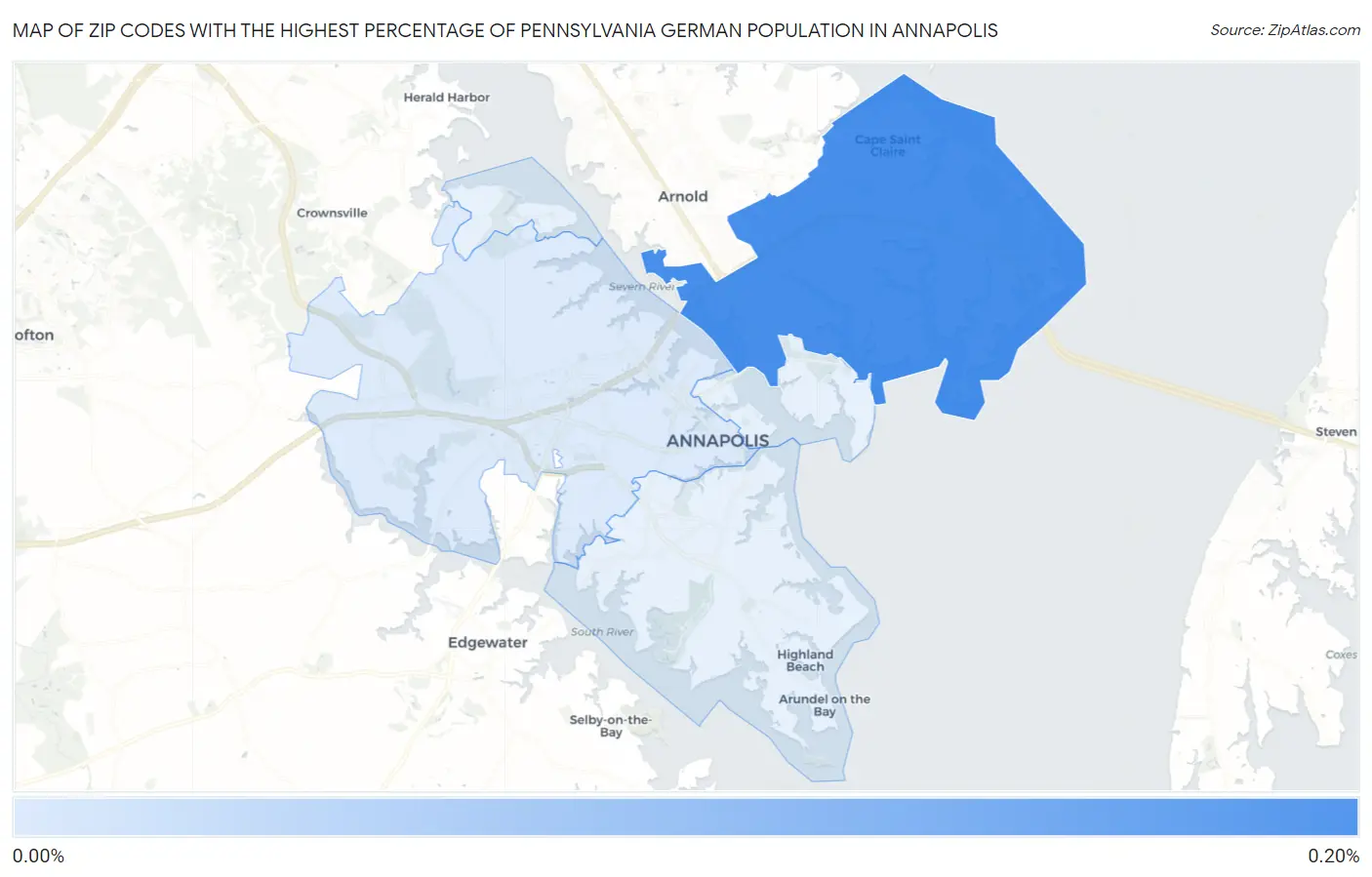 Zip Codes with the Highest Percentage of Pennsylvania German Population in Annapolis Map