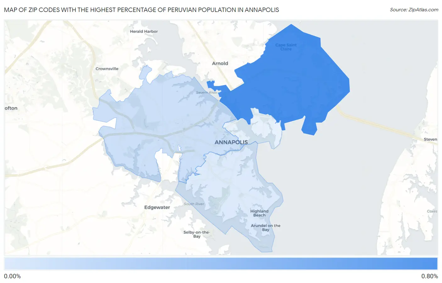 Zip Codes with the Highest Percentage of Peruvian Population in Annapolis Map