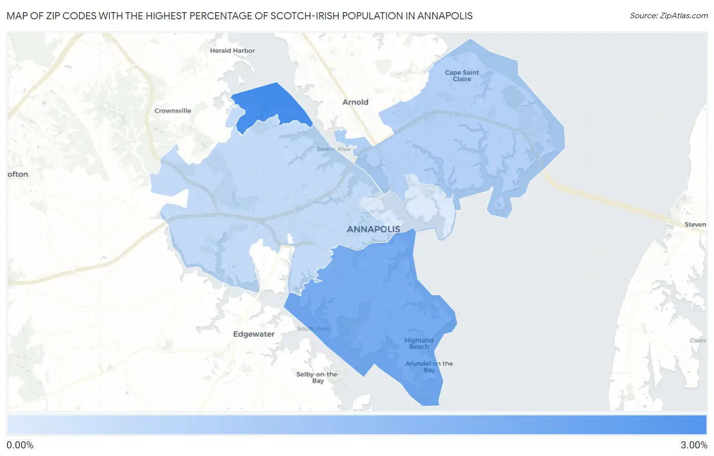 Zip Codes with the Highest Percentage of Scotch-Irish Population in Annapolis Map