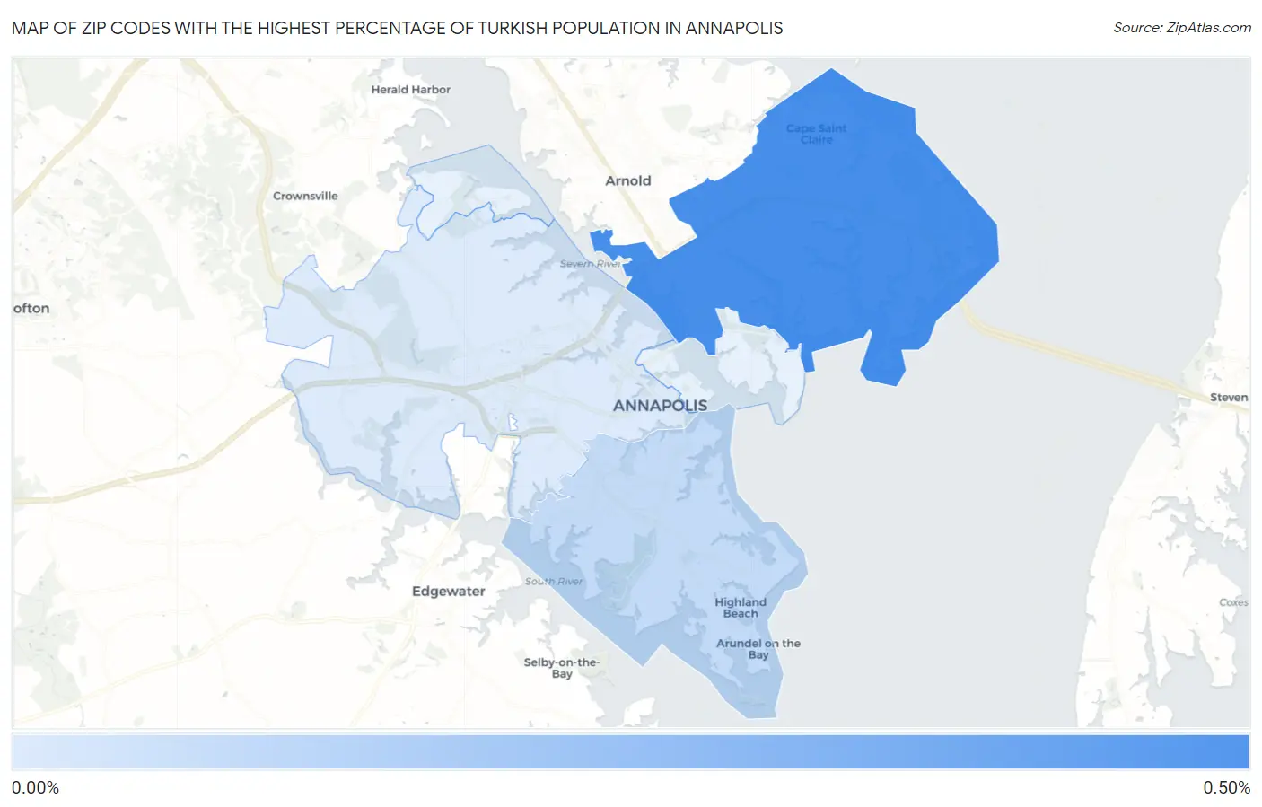 Zip Codes with the Highest Percentage of Turkish Population in Annapolis Map