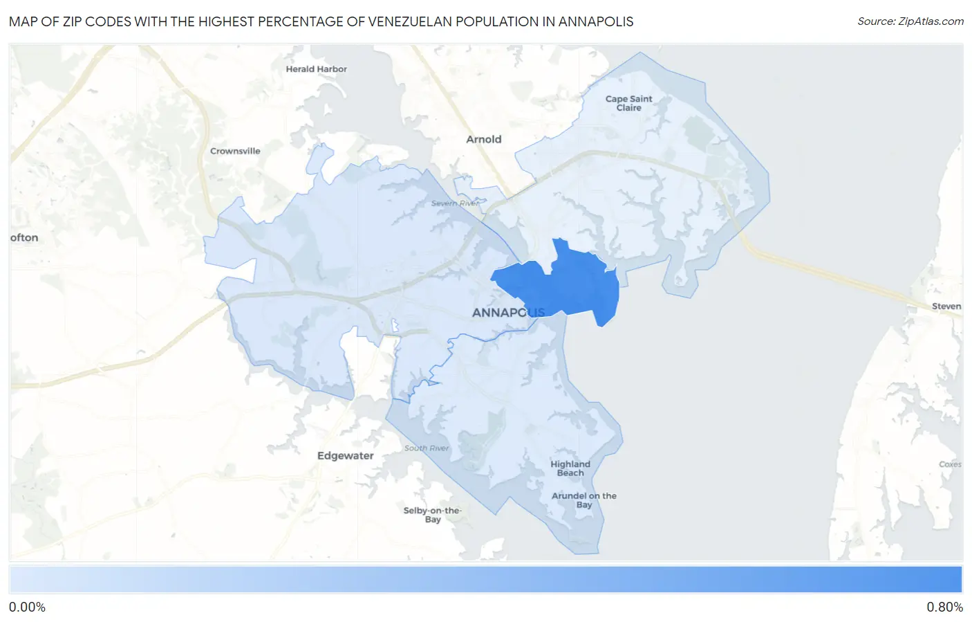 Zip Codes with the Highest Percentage of Venezuelan Population in Annapolis Map