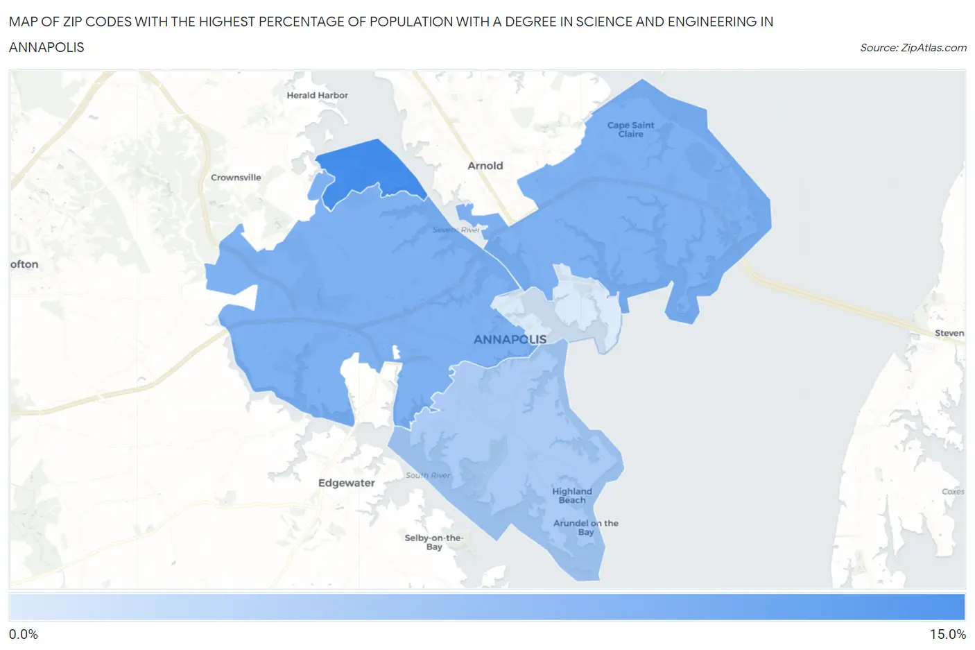 Zip Codes with the Highest Percentage of Population with a Degree in Science and Engineering in Annapolis Map
