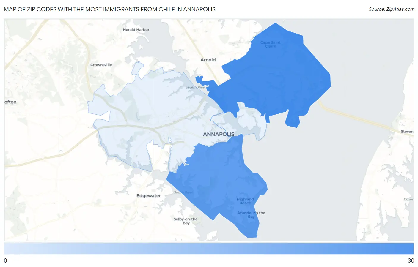 Zip Codes with the Most Immigrants from Chile in Annapolis Map