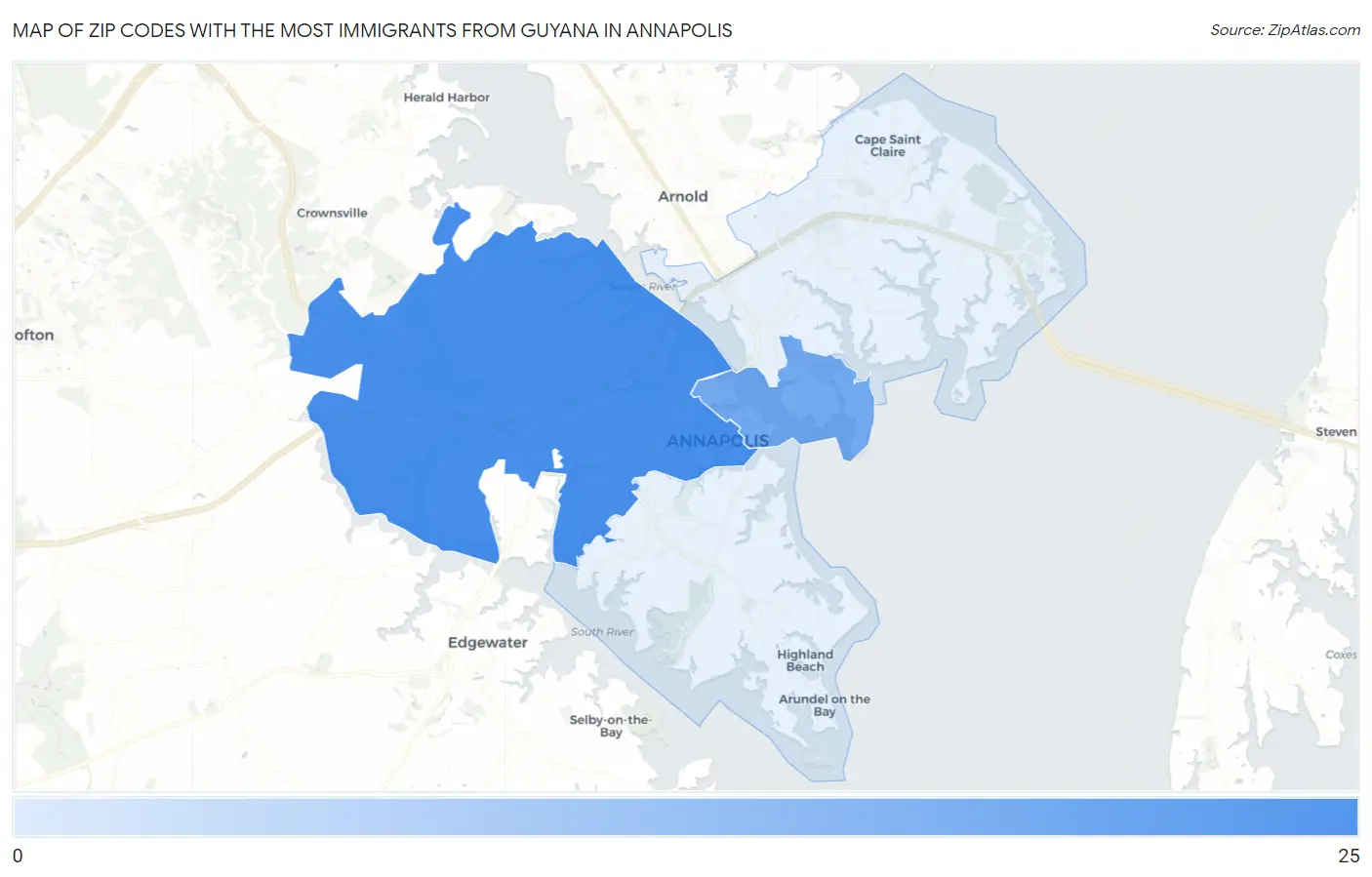Zip Codes with the Most Immigrants from Guyana in Annapolis Map