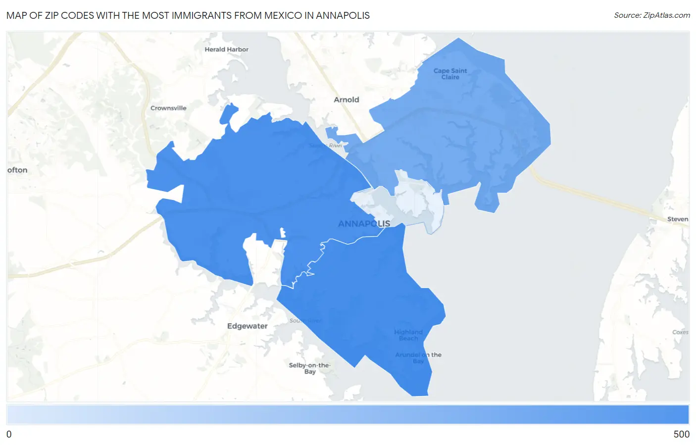 Zip Codes with the Most Immigrants from Mexico in Annapolis Map