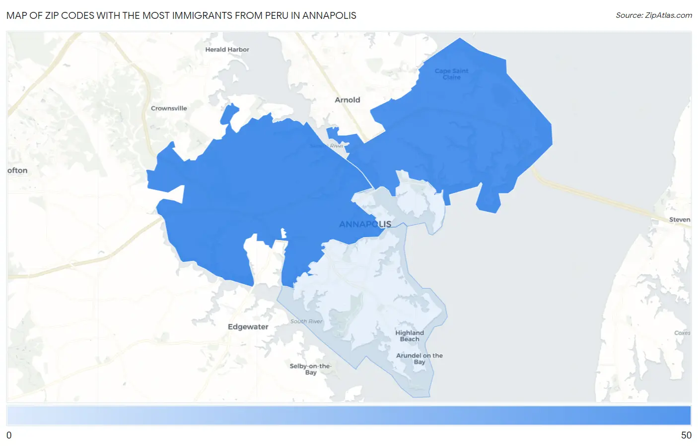 Zip Codes with the Most Immigrants from Peru in Annapolis Map