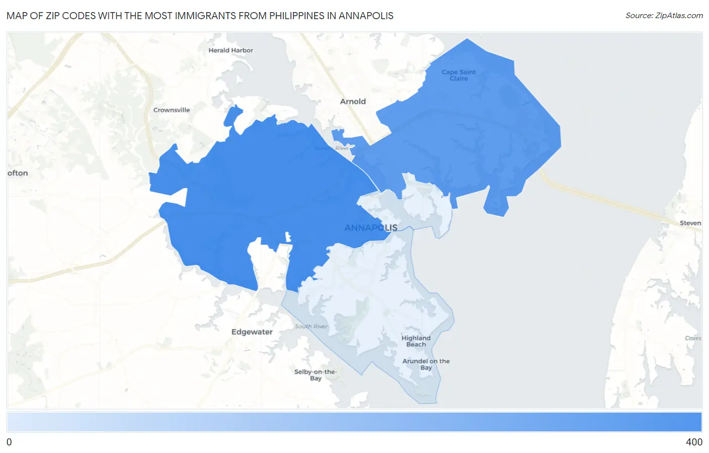 Zip Codes with the Most Immigrants from Philippines in Annapolis Map