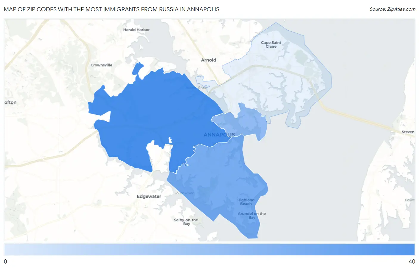 Zip Codes with the Most Immigrants from Russia in Annapolis Map