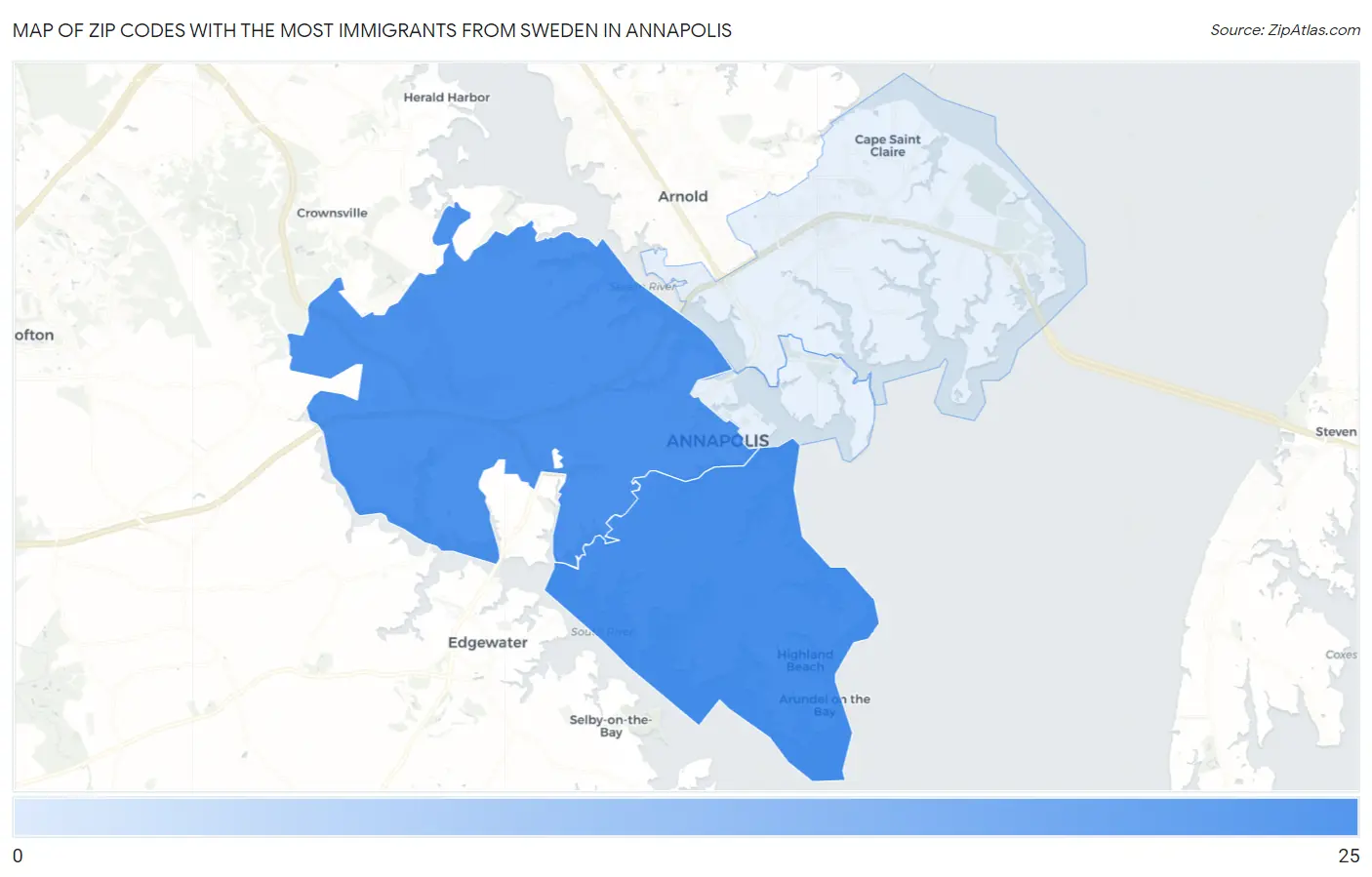 Zip Codes with the Most Immigrants from Sweden in Annapolis Map