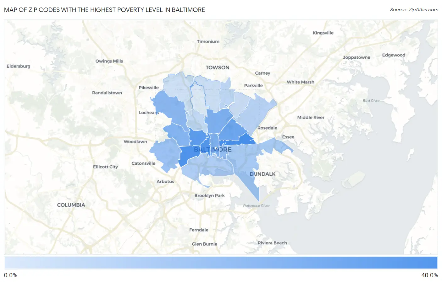 Zip Codes with the Highest Poverty Level in Baltimore Map