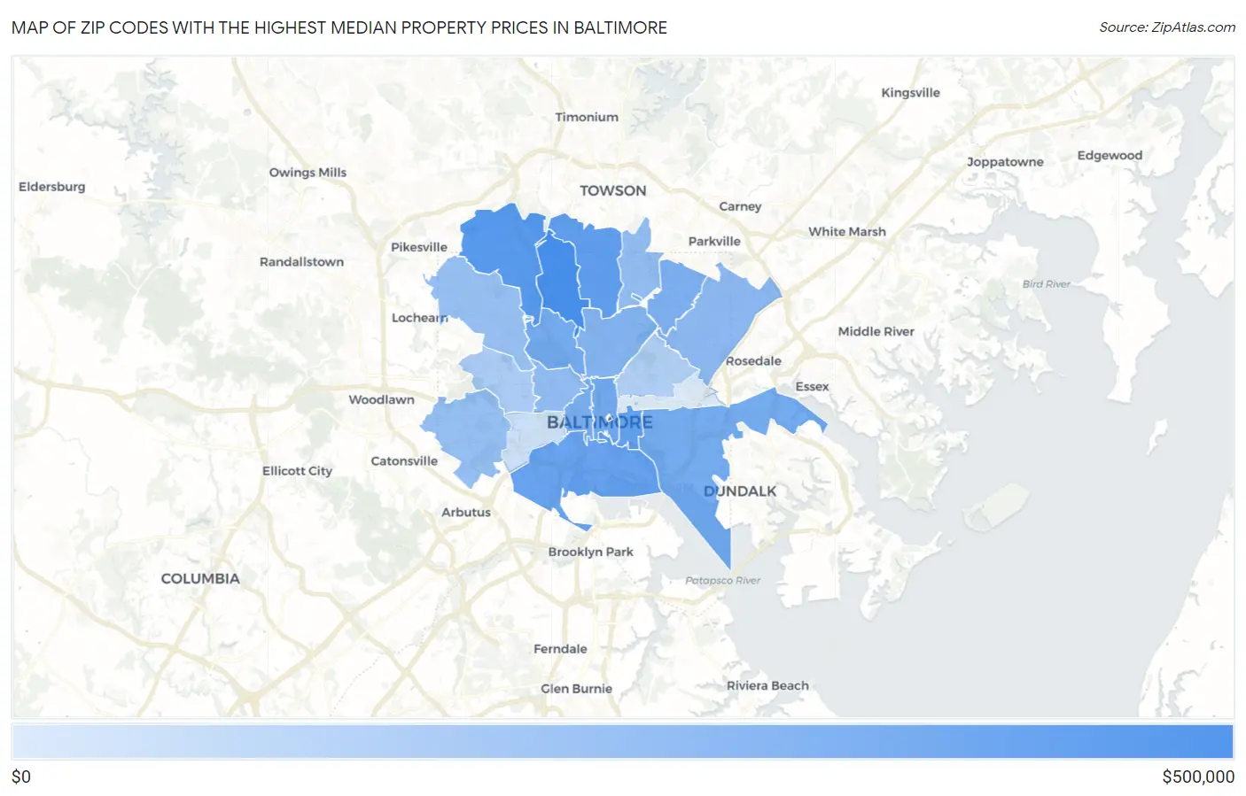 Zip Codes with the Highest Median Property Prices in Baltimore Map