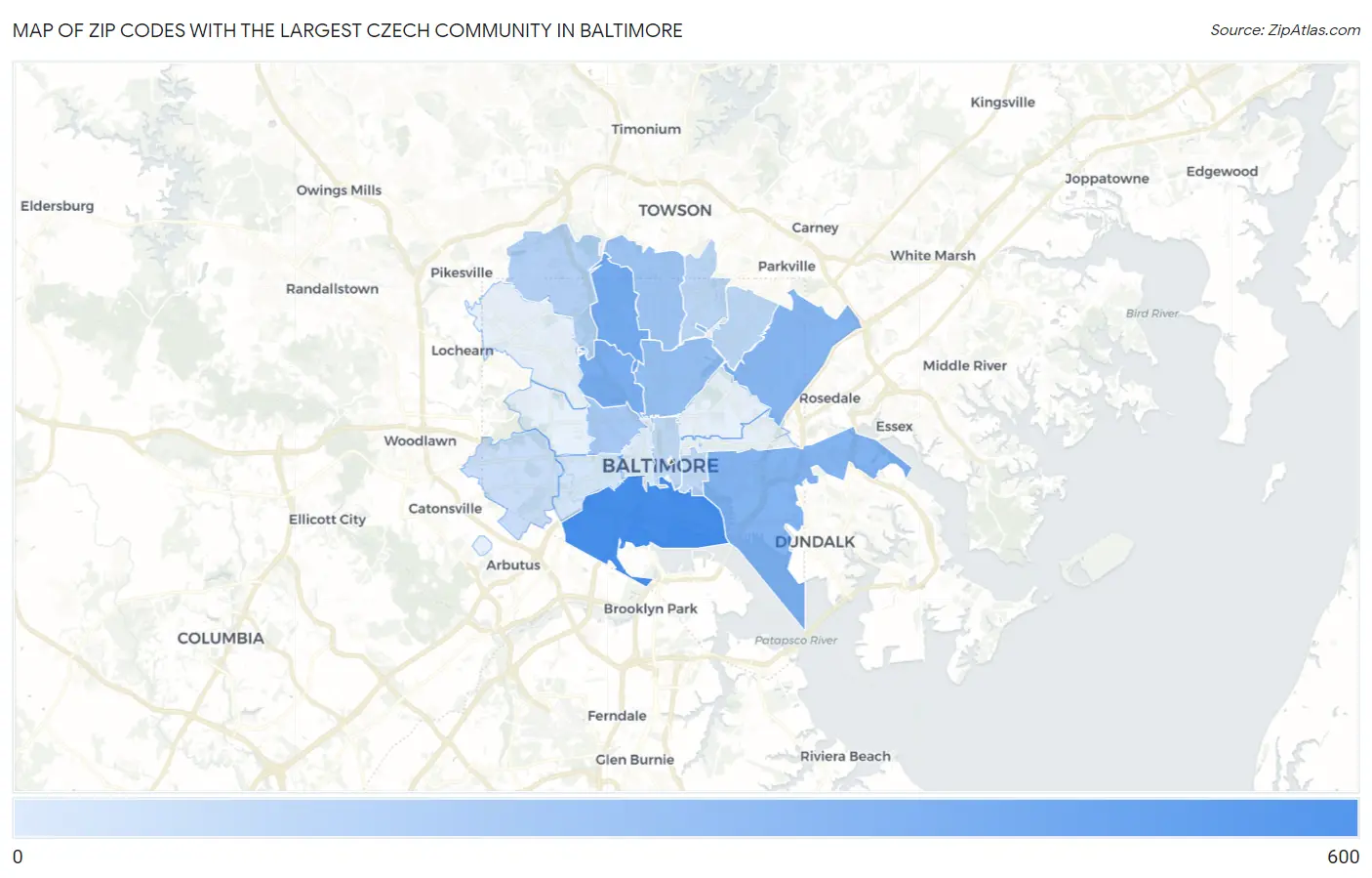 Zip Codes with the Largest Czech Community in Baltimore Map
