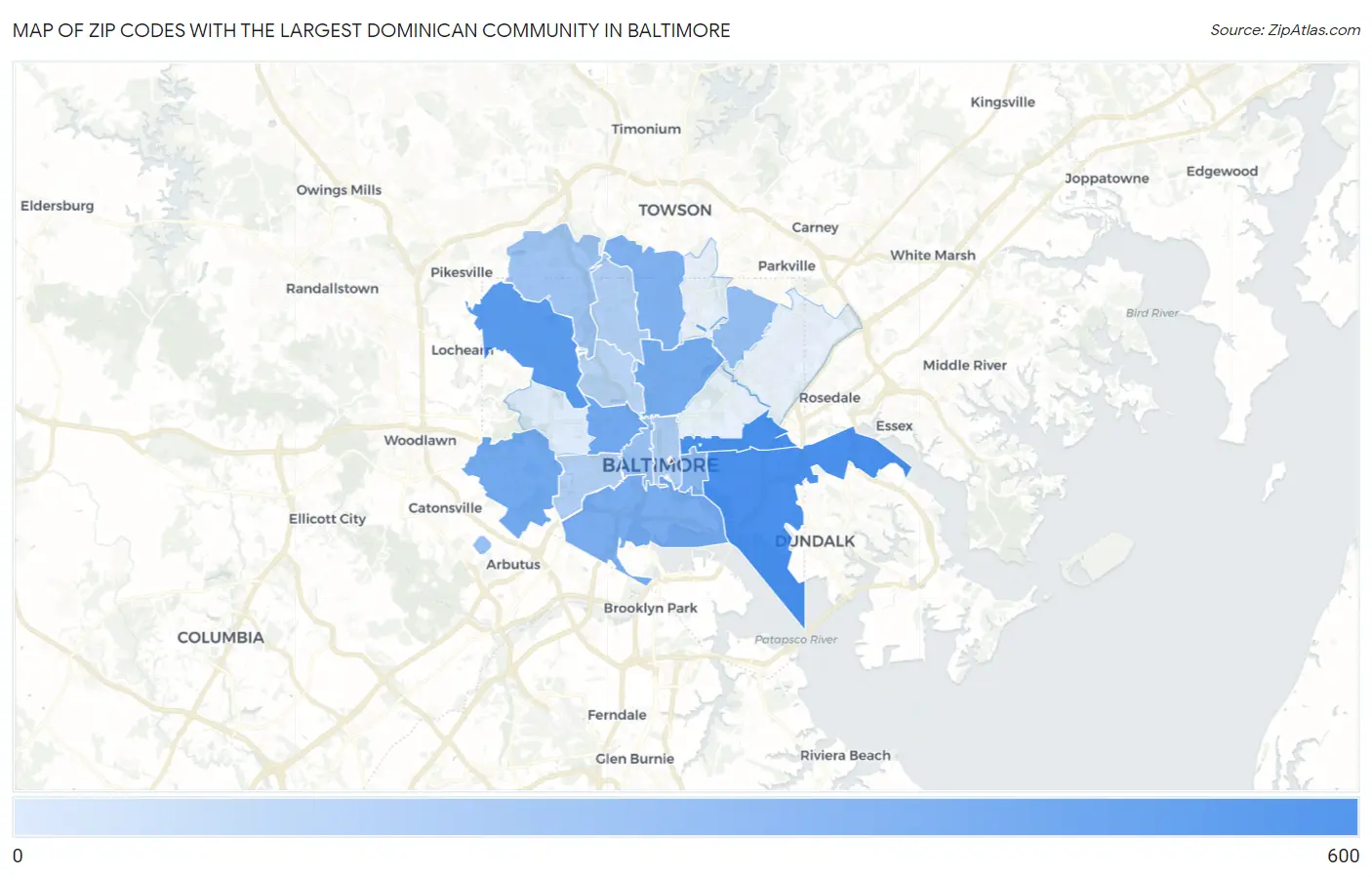 Zip Codes with the Largest Dominican Community in Baltimore Map