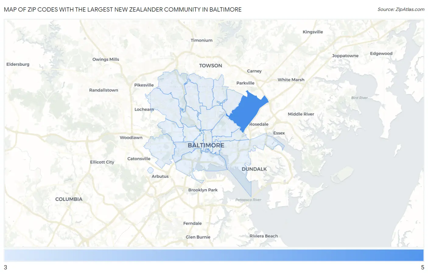 Zip Codes with the Largest New Zealander Community in Baltimore Map