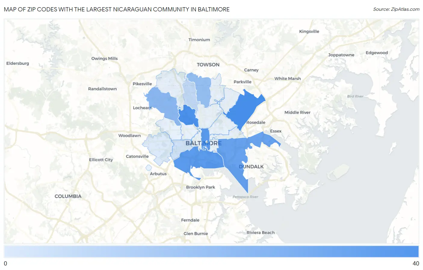 Zip Codes with the Largest Nicaraguan Community in Baltimore Map