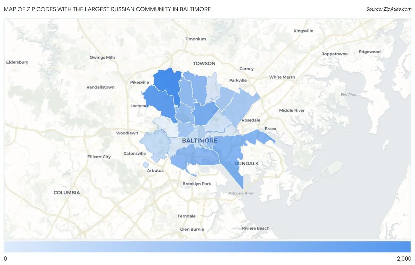 Zip Codes with the Largest Russian Community in Baltimore Map
