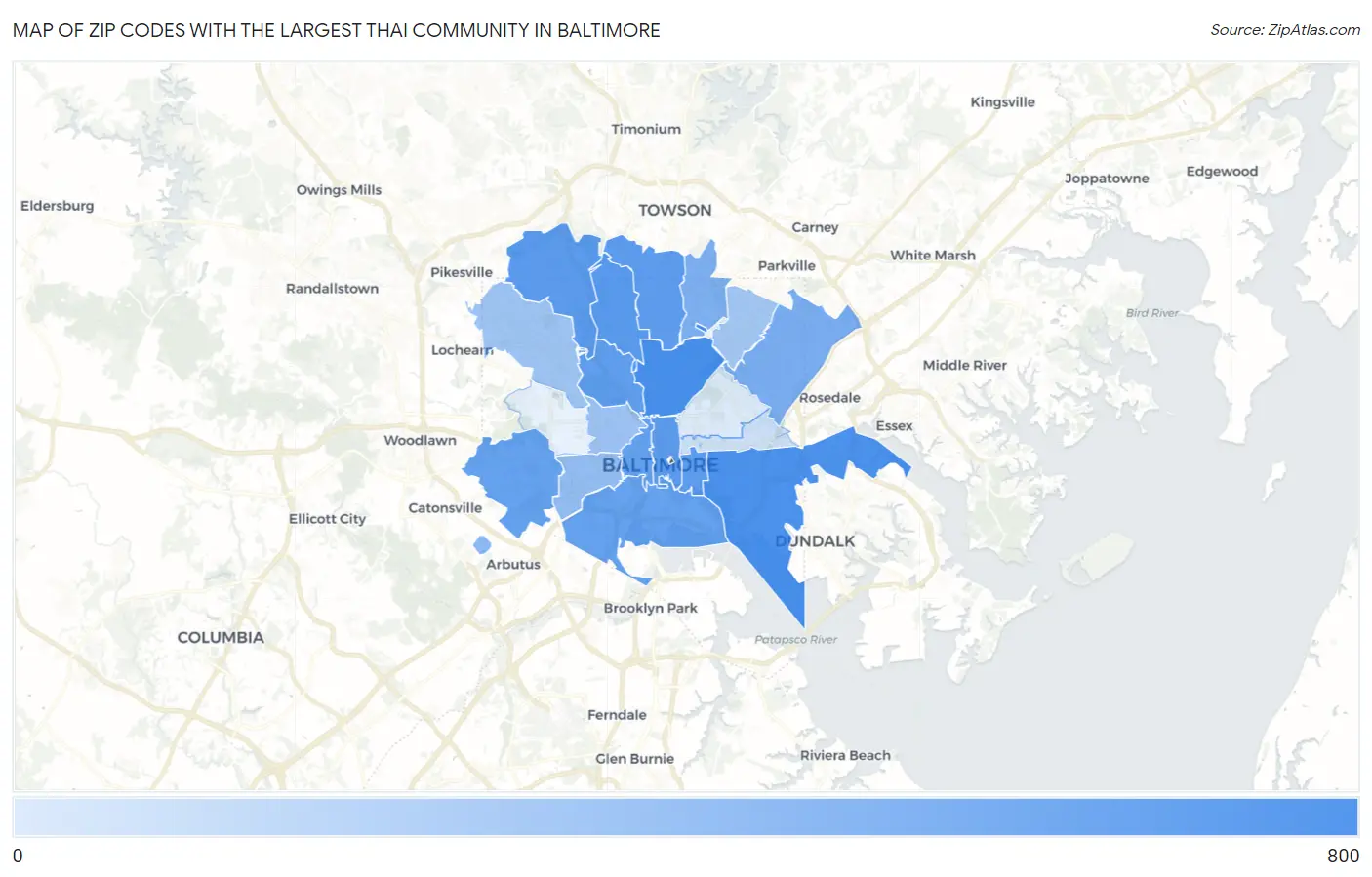 Zip Codes with the Largest Thai Community in Baltimore Map