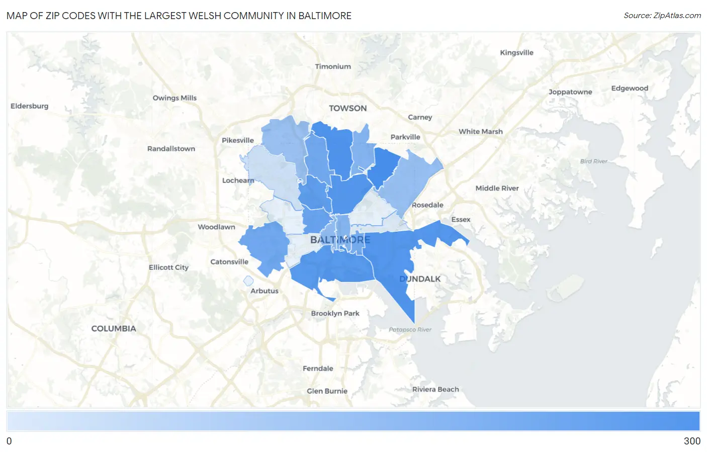 Zip Codes with the Largest Welsh Community in Baltimore Map