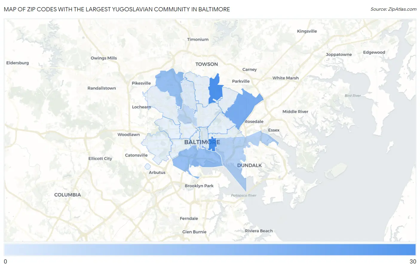 Zip Codes with the Largest Yugoslavian Community in Baltimore Map