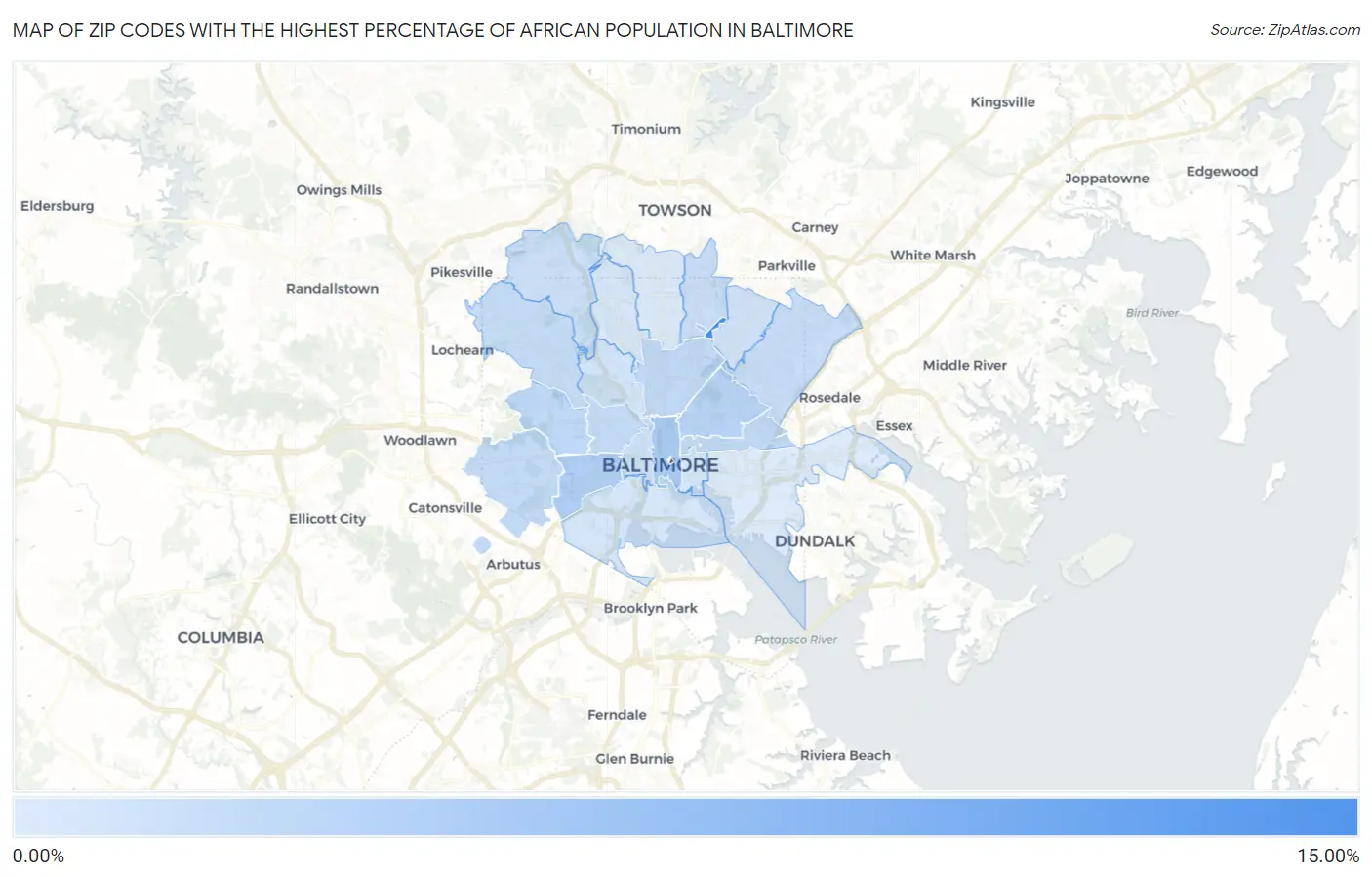 Zip Codes with the Highest Percentage of African Population in Baltimore Map