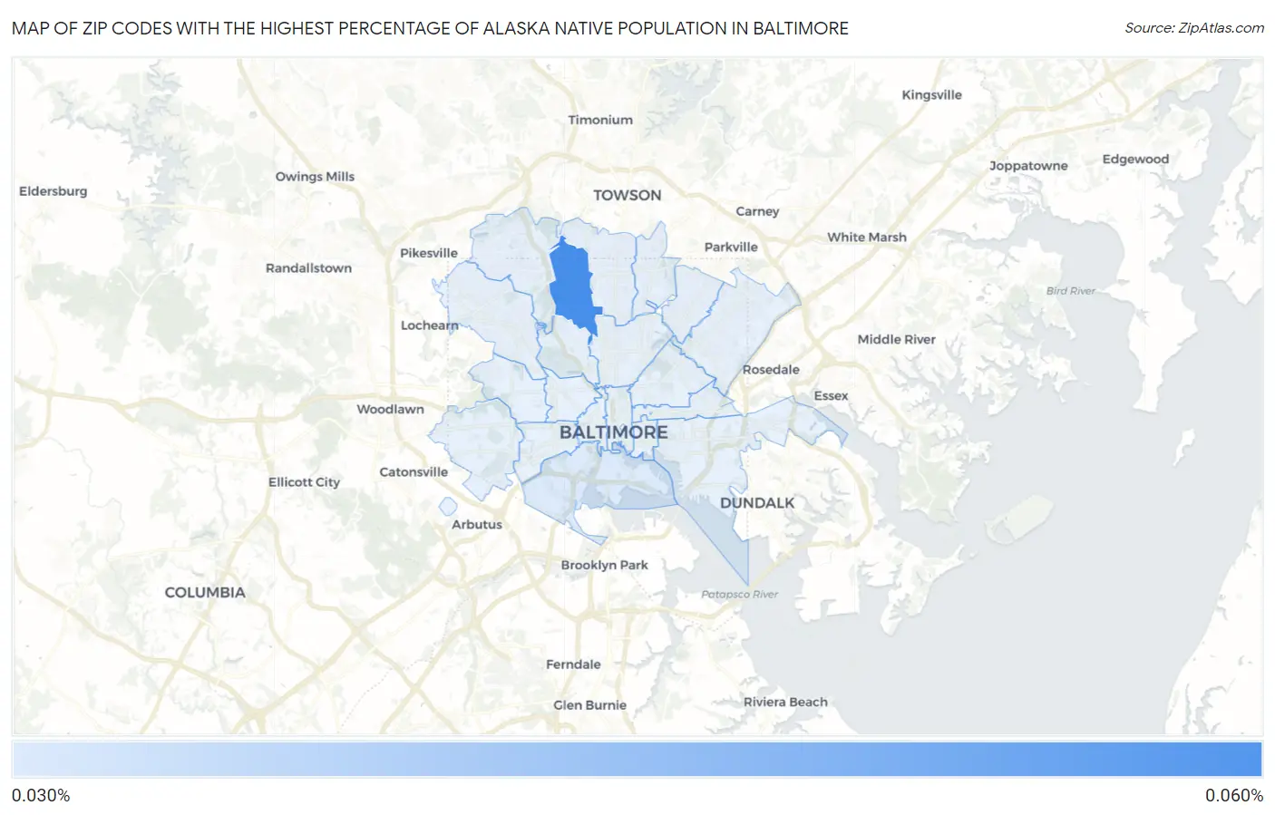 Zip Codes with the Highest Percentage of Alaska Native Population in Baltimore Map