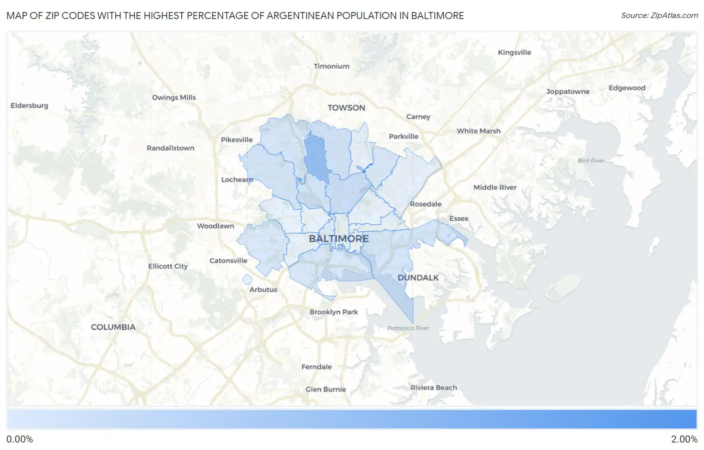 Zip Codes with the Highest Percentage of Argentinean Population in Baltimore Map
