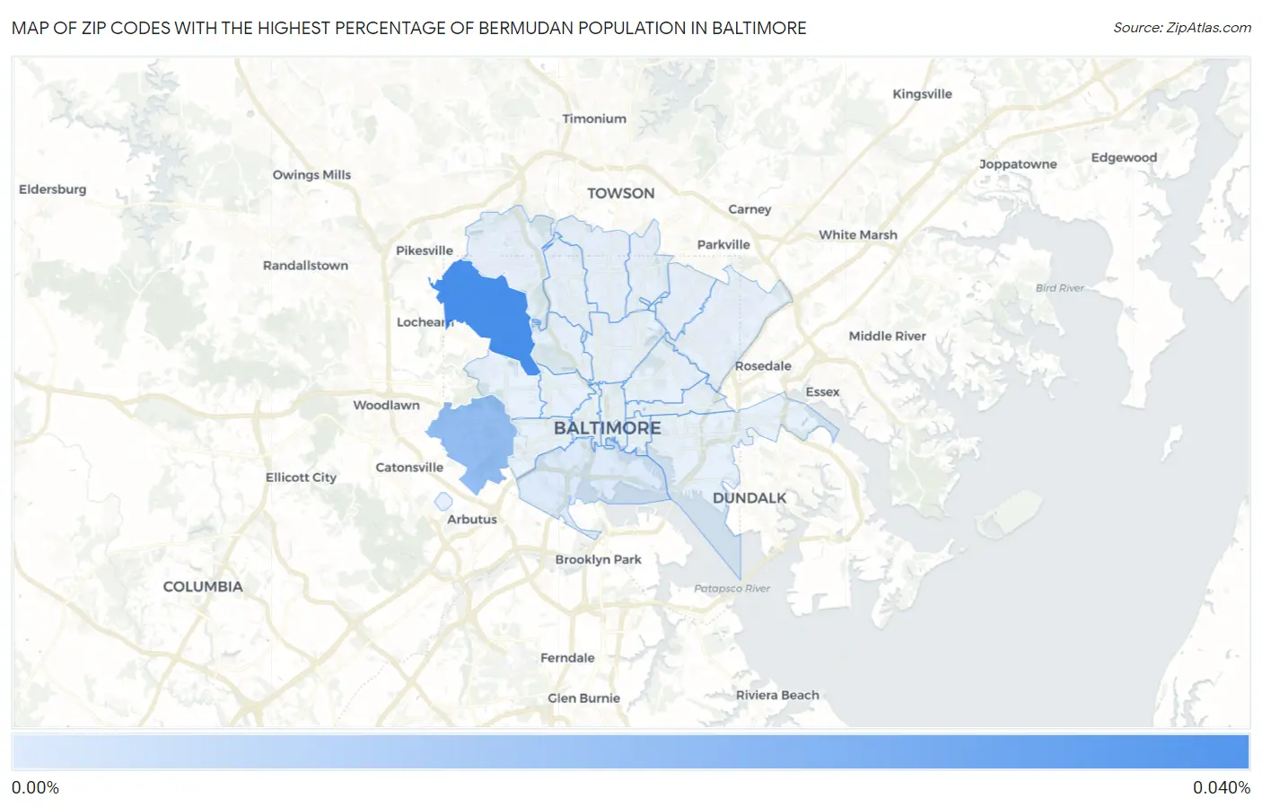 Zip Codes with the Highest Percentage of Bermudan Population in Baltimore Map