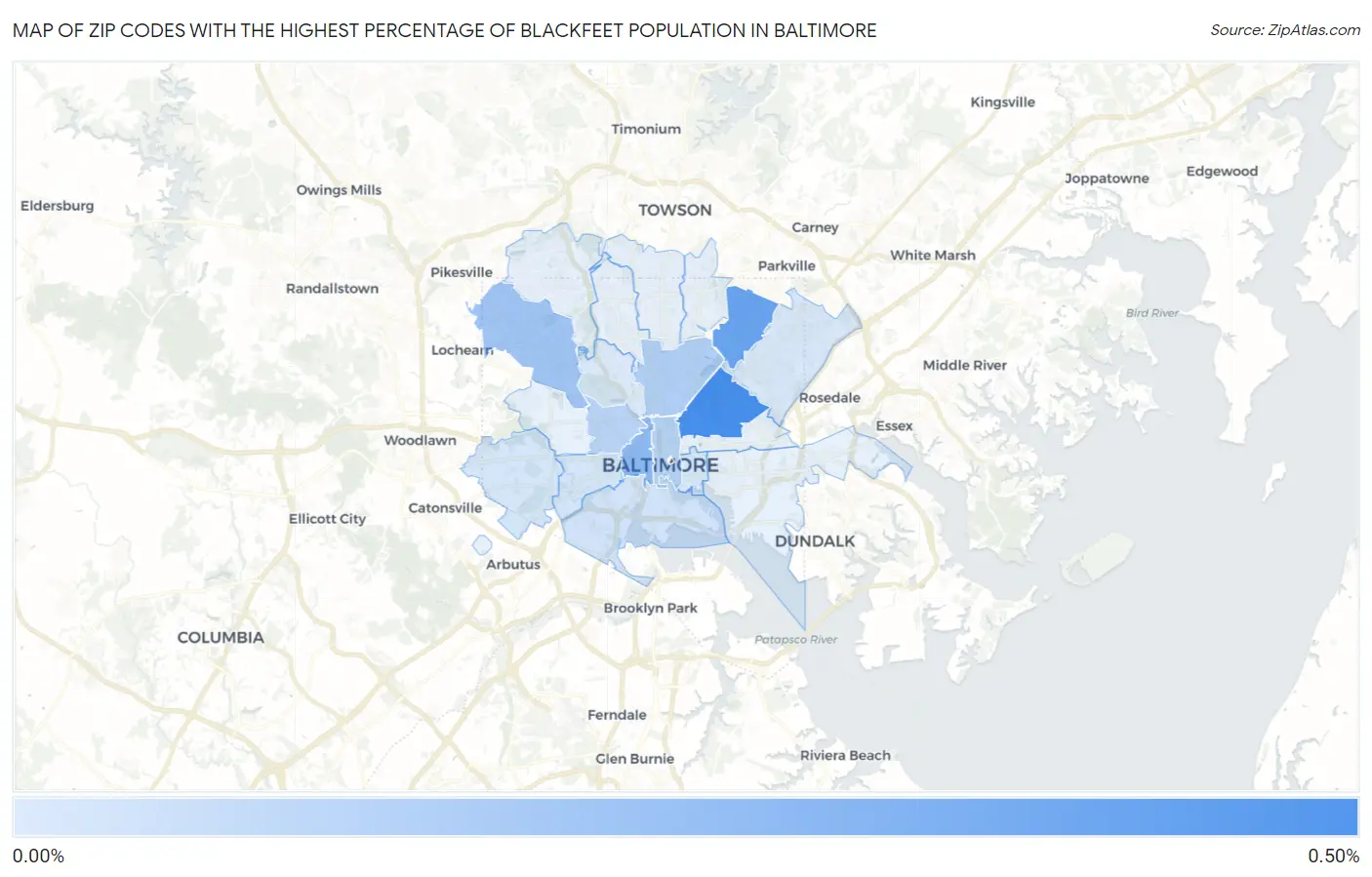 Zip Codes with the Highest Percentage of Blackfeet Population in Baltimore Map