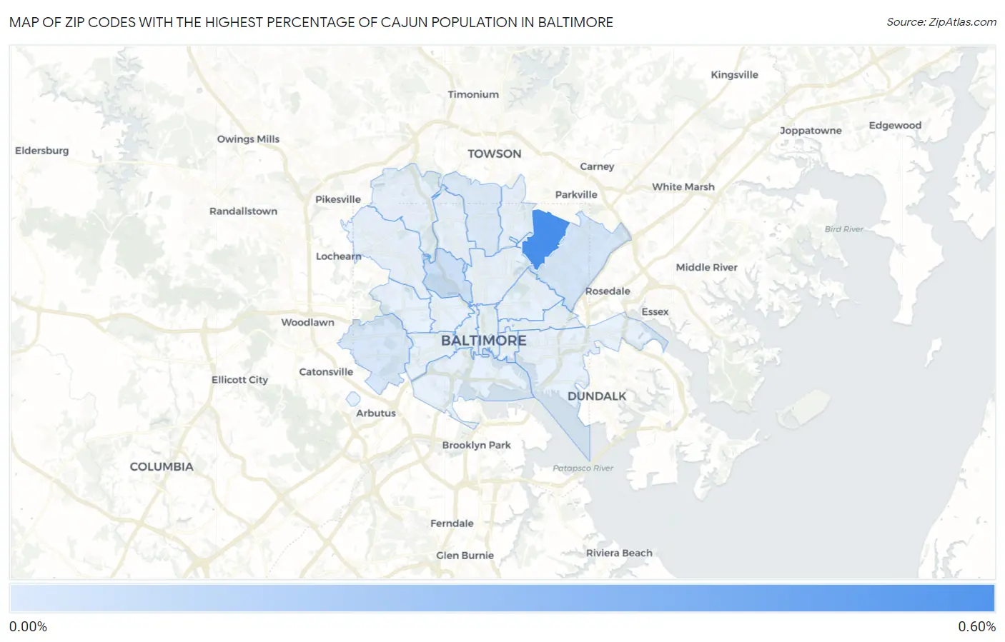Zip Codes with the Highest Percentage of Cajun Population in Baltimore Map