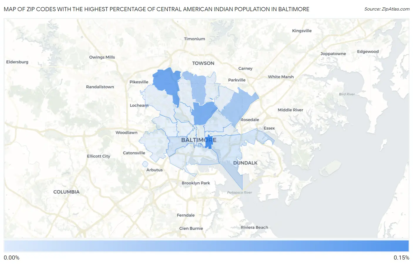 Zip Codes with the Highest Percentage of Central American Indian Population in Baltimore Map