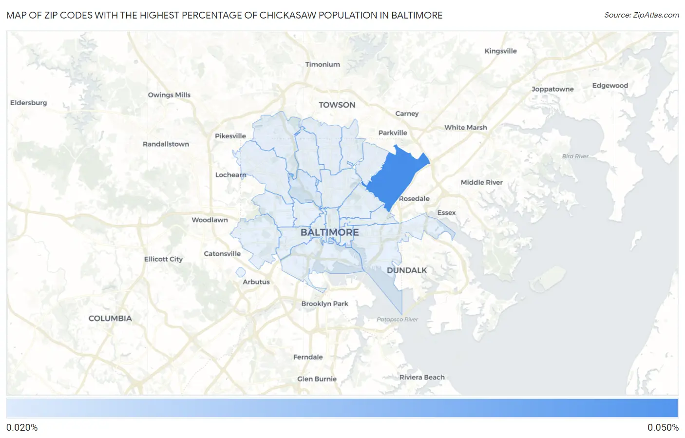 Zip Codes with the Highest Percentage of Chickasaw Population in Baltimore Map