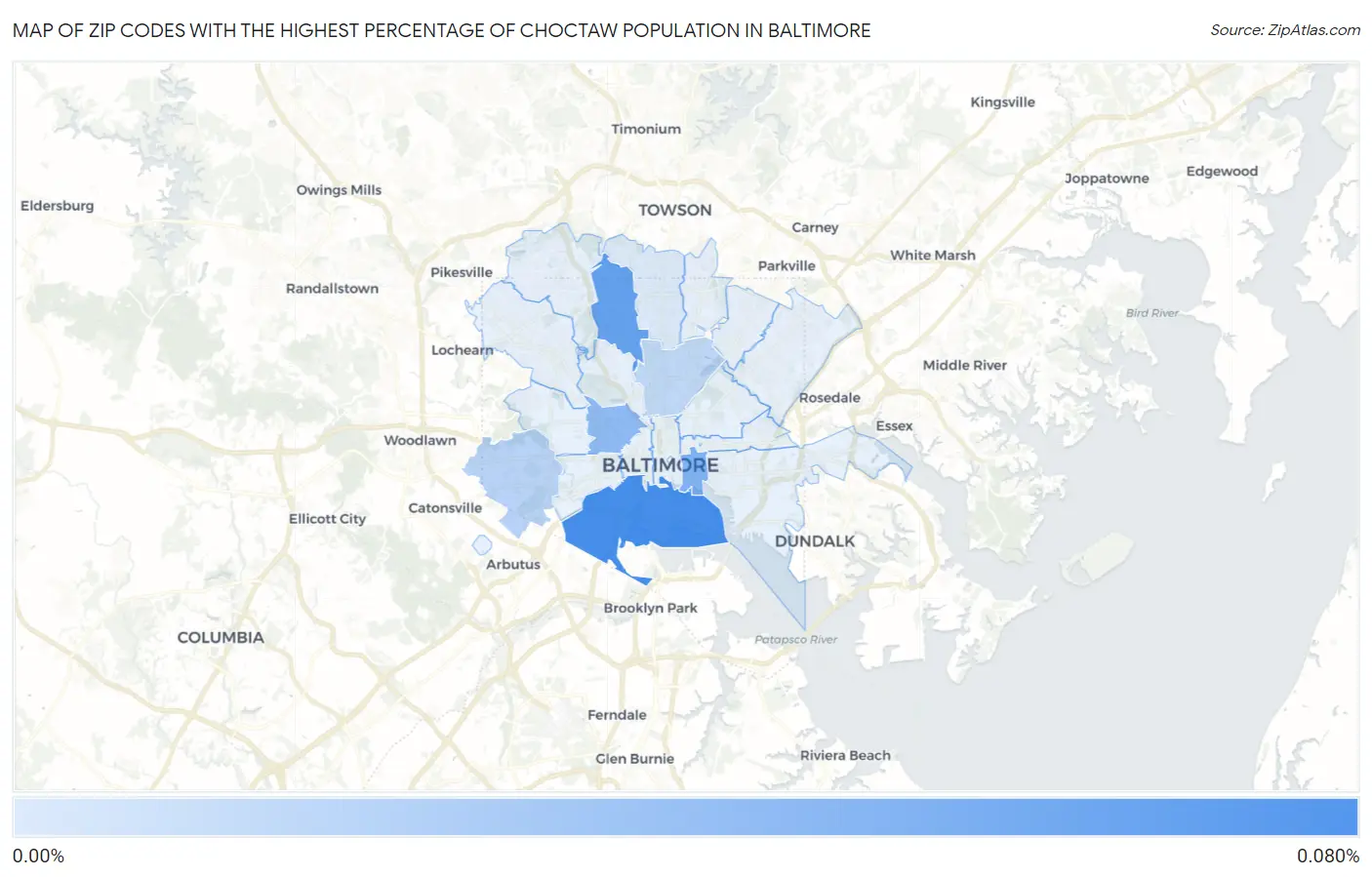 Zip Codes with the Highest Percentage of Choctaw Population in Baltimore Map