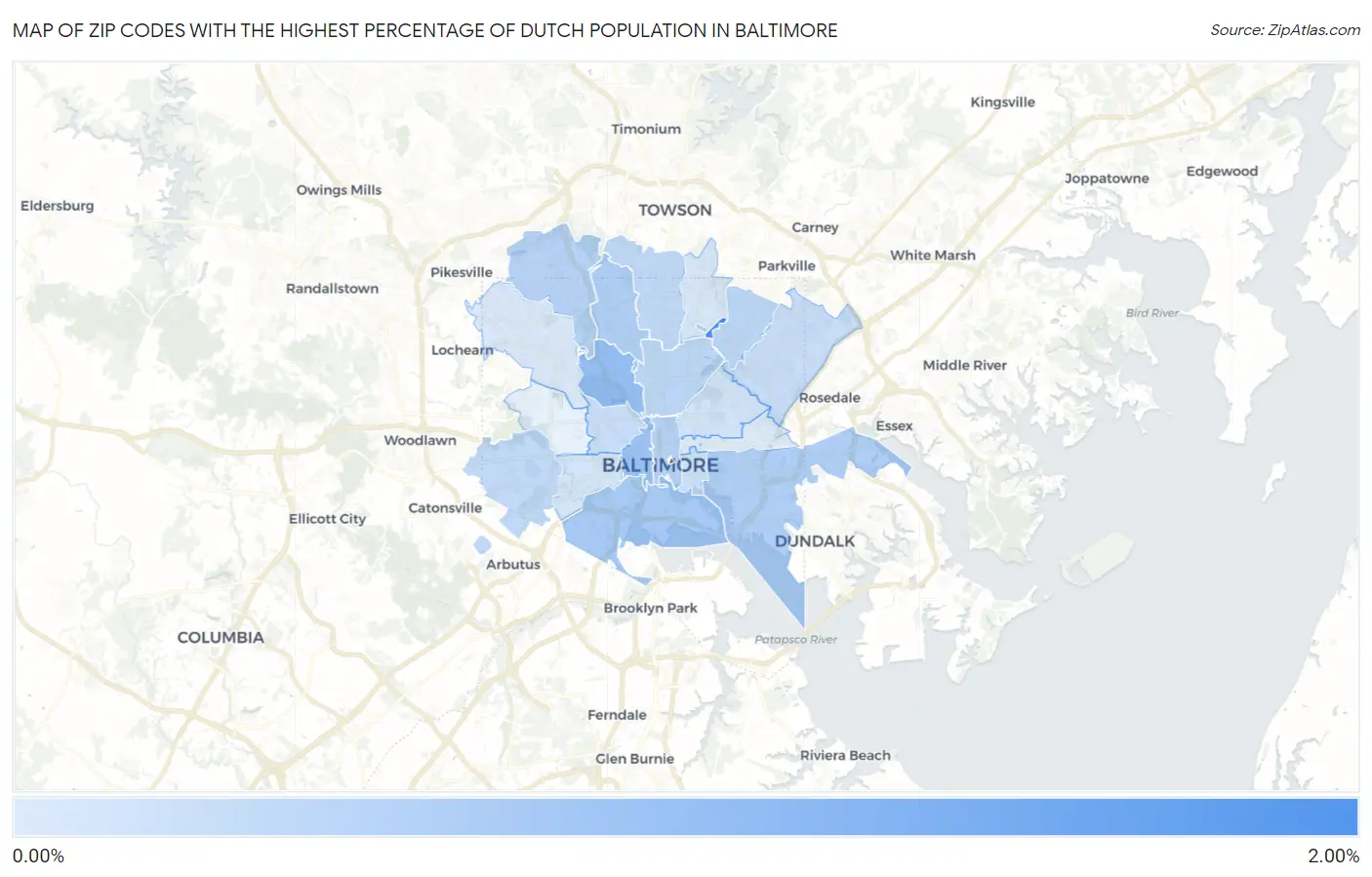 Zip Codes with the Highest Percentage of Dutch Population in Baltimore Map