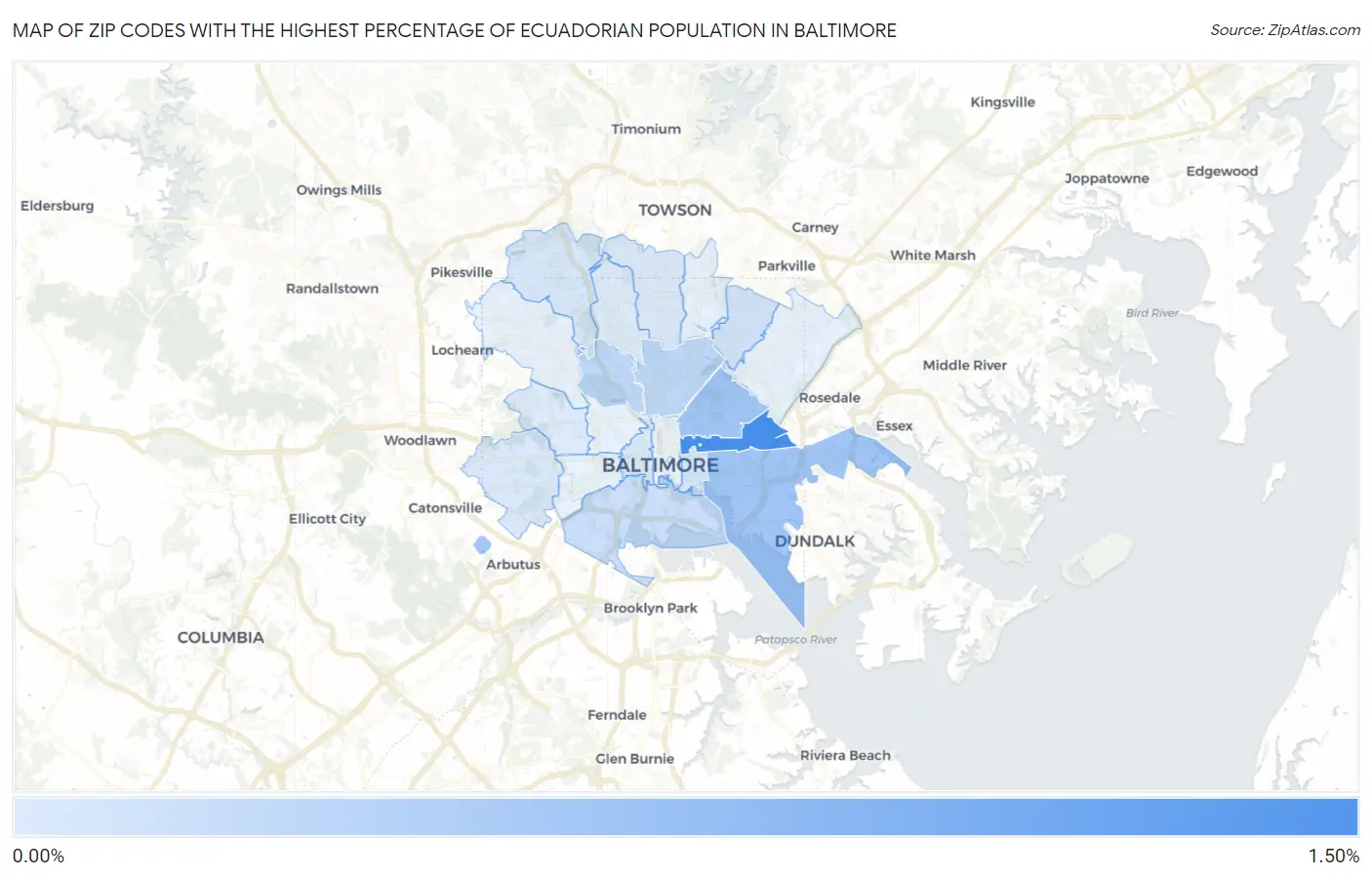 Zip Codes with the Highest Percentage of Ecuadorian Population in Baltimore Map