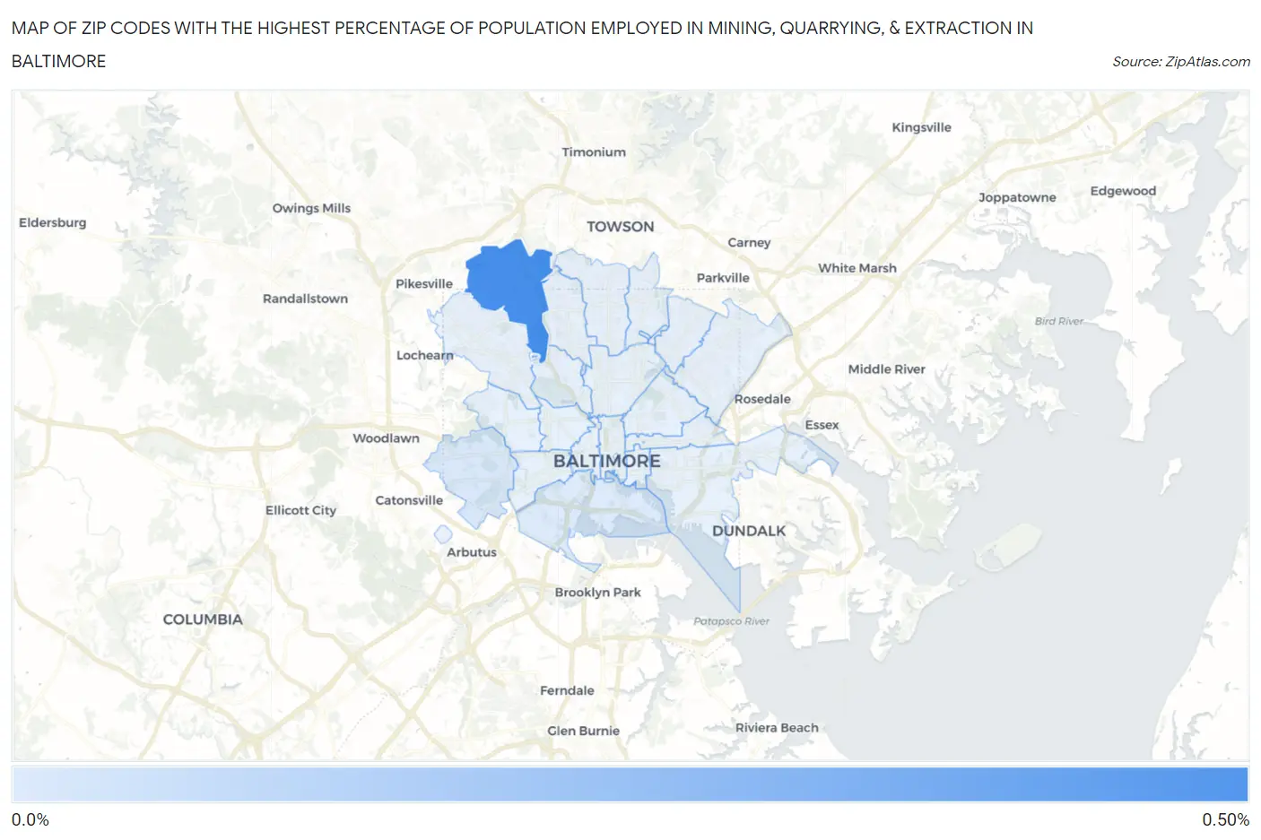 Zip Codes with the Highest Percentage of Population Employed in Mining, Quarrying, & Extraction in Baltimore Map