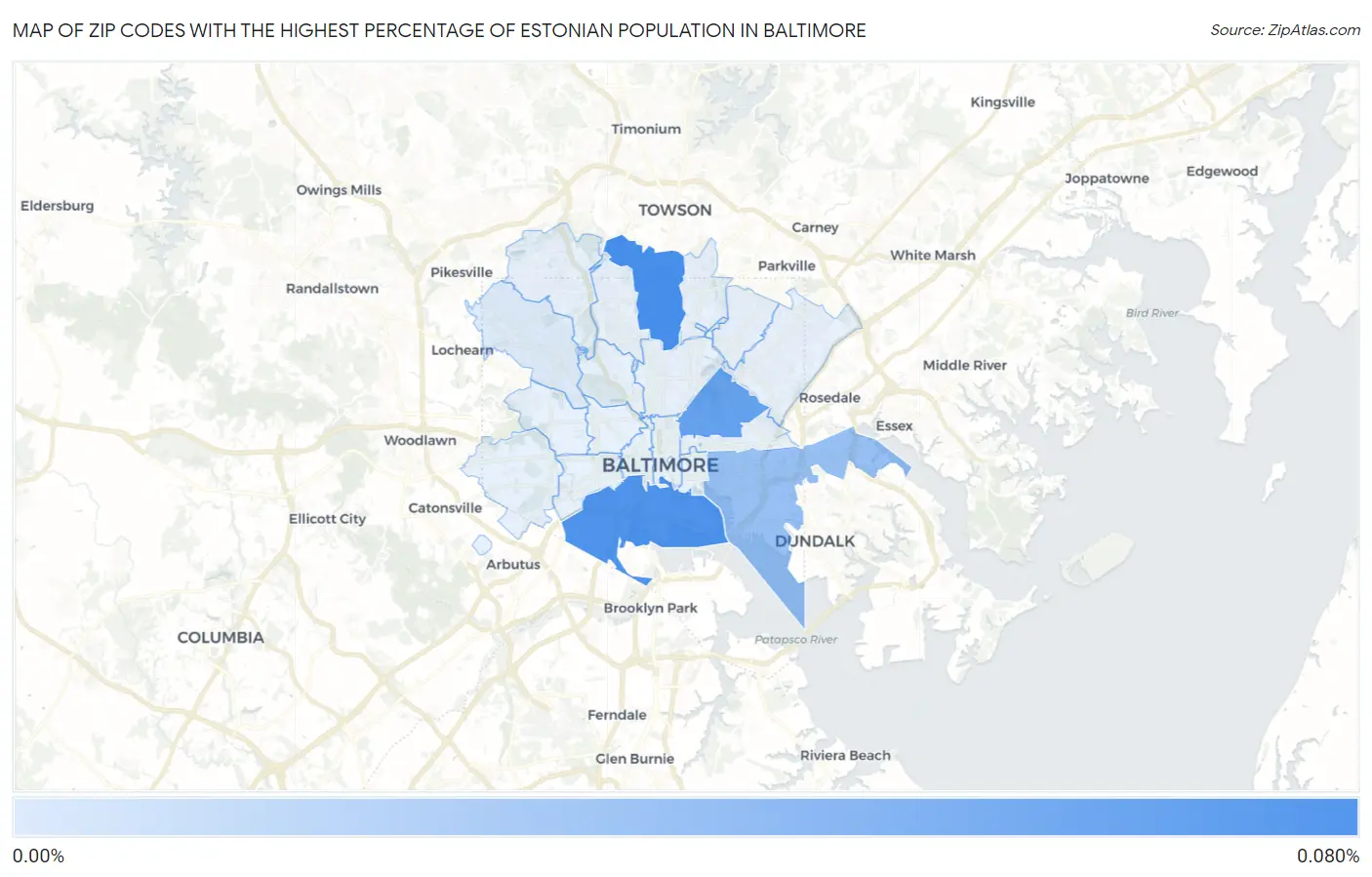 Zip Codes with the Highest Percentage of Estonian Population in Baltimore Map