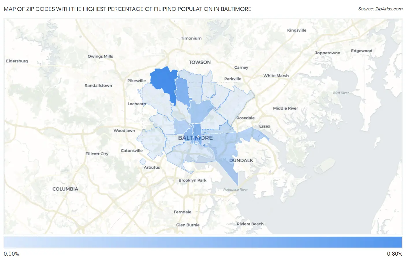 Zip Codes with the Highest Percentage of Filipino Population in Baltimore Map