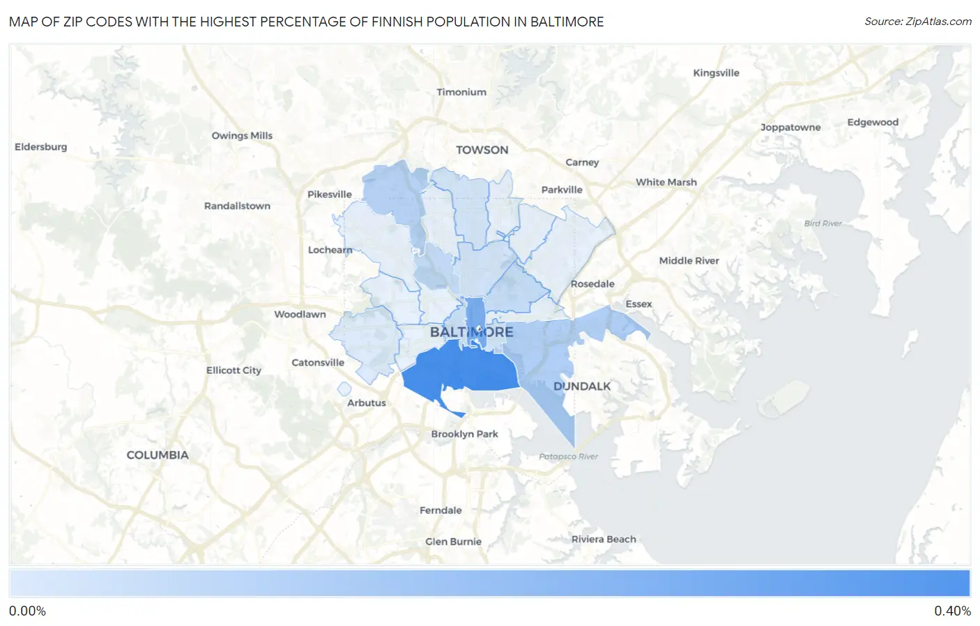Zip Codes with the Highest Percentage of Finnish Population in Baltimore Map