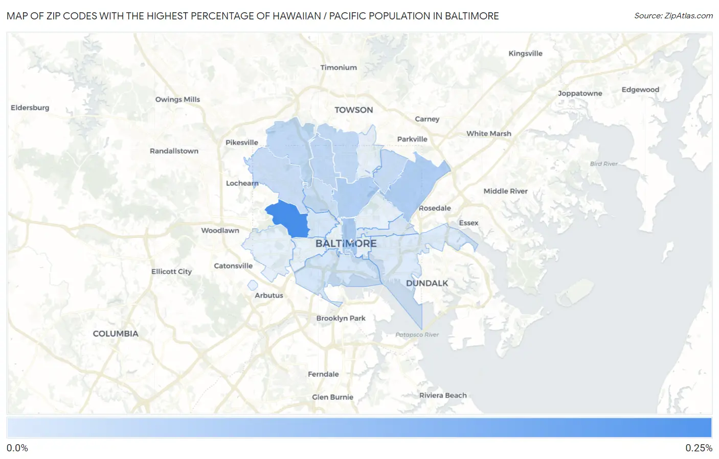 Zip Codes with the Highest Percentage of Hawaiian / Pacific Population in Baltimore Map