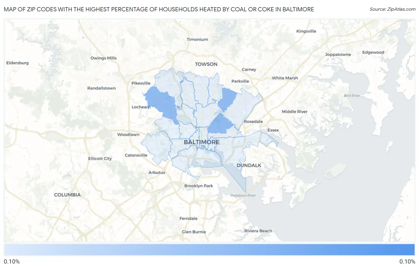Zip Codes with the Highest Percentage of Households Heated by Coal or Coke in Baltimore Map