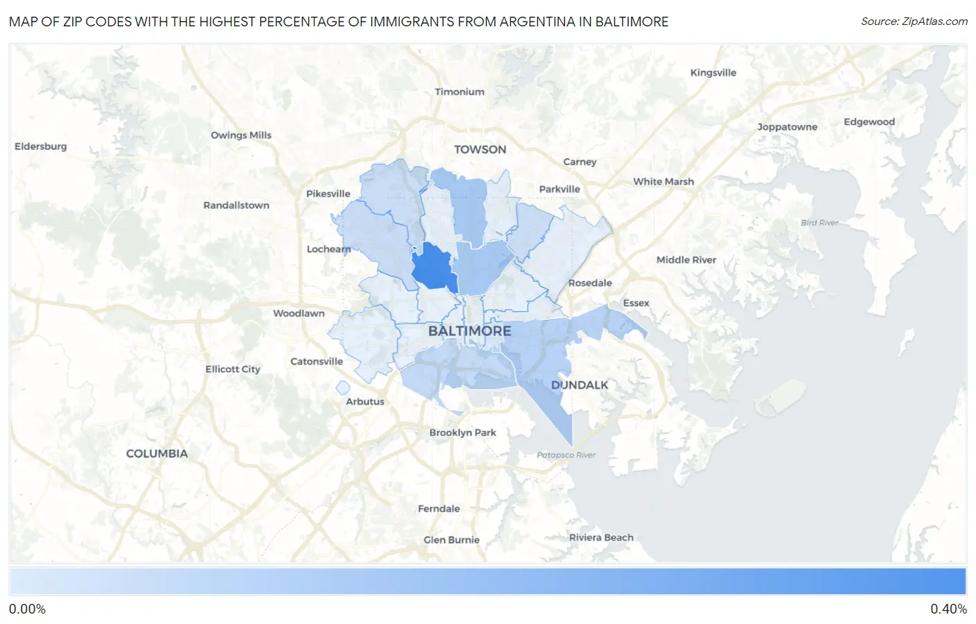 Zip Codes with the Highest Percentage of Immigrants from Argentina in Baltimore Map