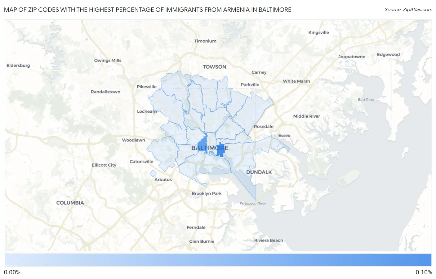 Zip Codes with the Highest Percentage of Immigrants from Armenia in Baltimore Map