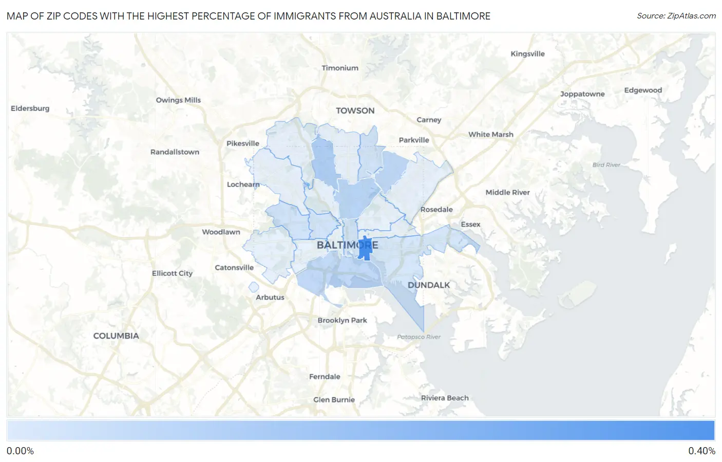 Zip Codes with the Highest Percentage of Immigrants from Australia in Baltimore Map