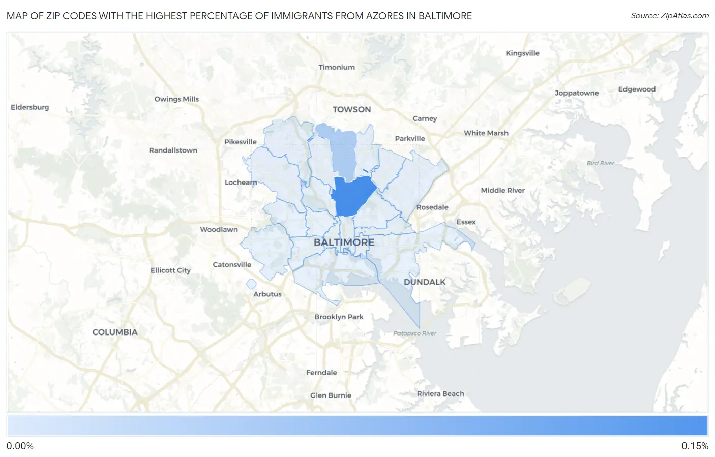 Zip Codes with the Highest Percentage of Immigrants from Azores in Baltimore Map