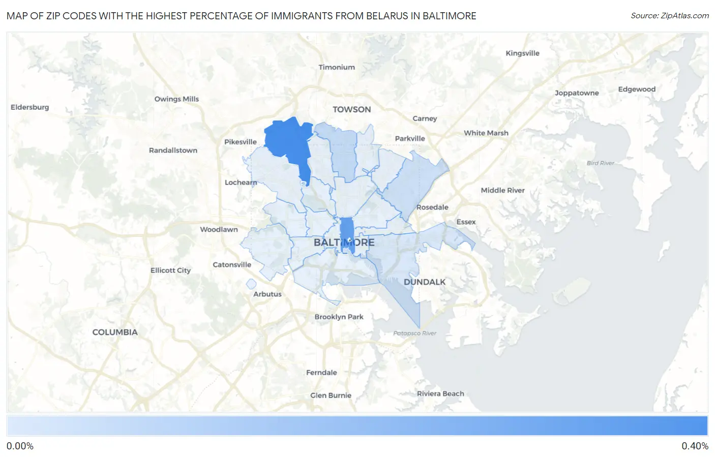 Zip Codes with the Highest Percentage of Immigrants from Belarus in Baltimore Map