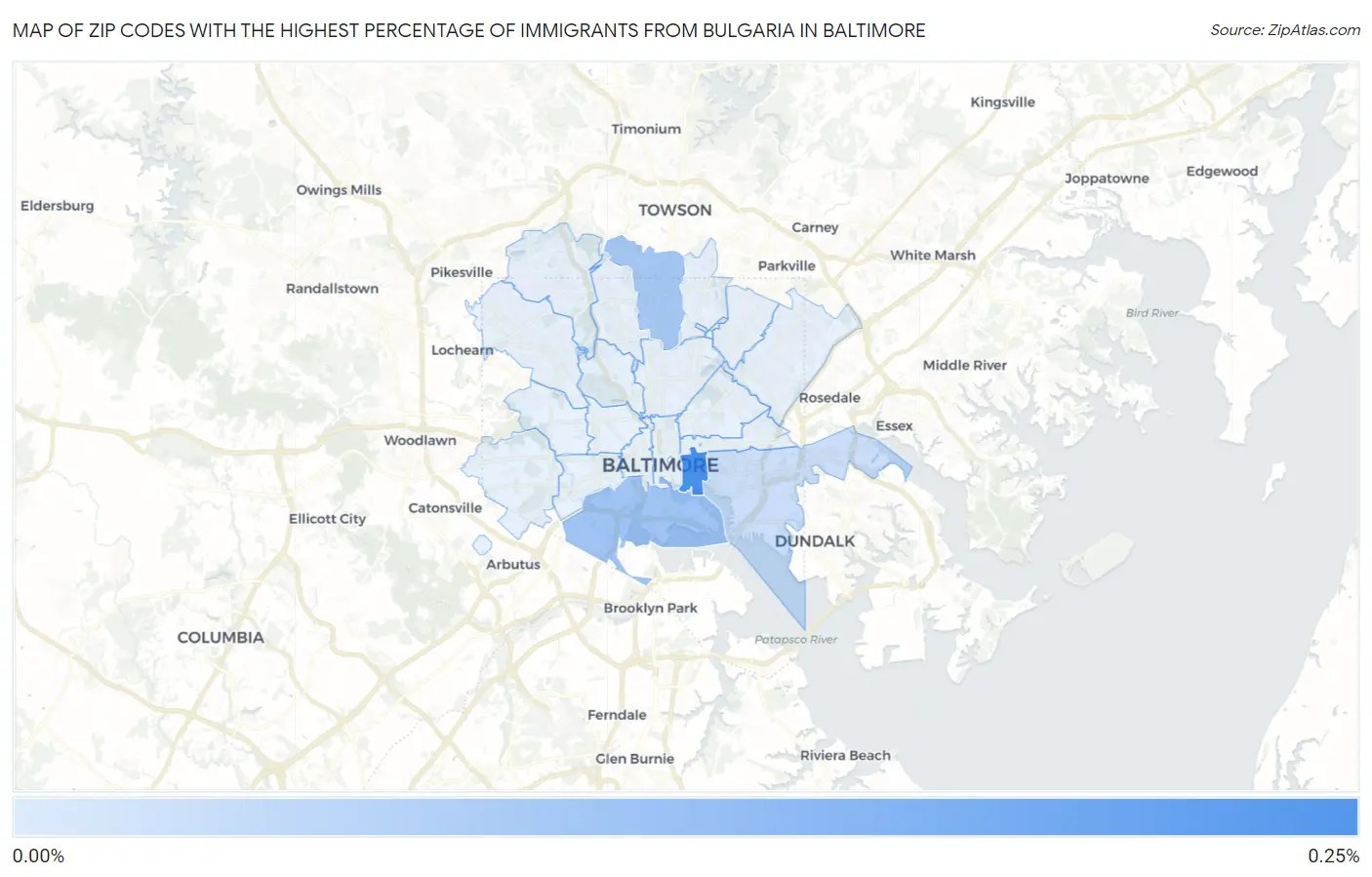 Zip Codes with the Highest Percentage of Immigrants from Bulgaria in Baltimore Map