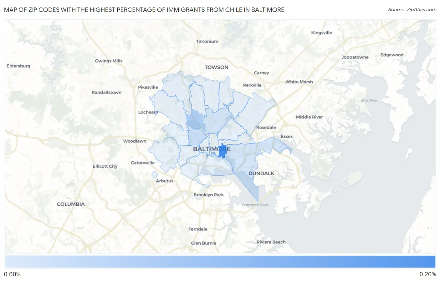 Zip Codes with the Highest Percentage of Immigrants from Chile in Baltimore Map