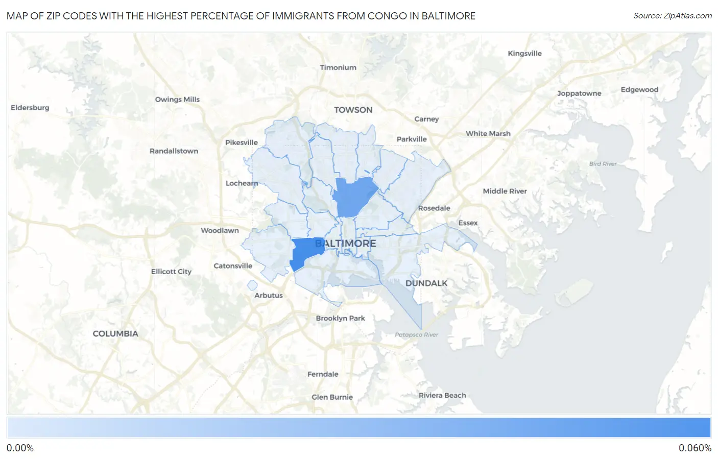 Zip Codes with the Highest Percentage of Immigrants from Congo in Baltimore Map
