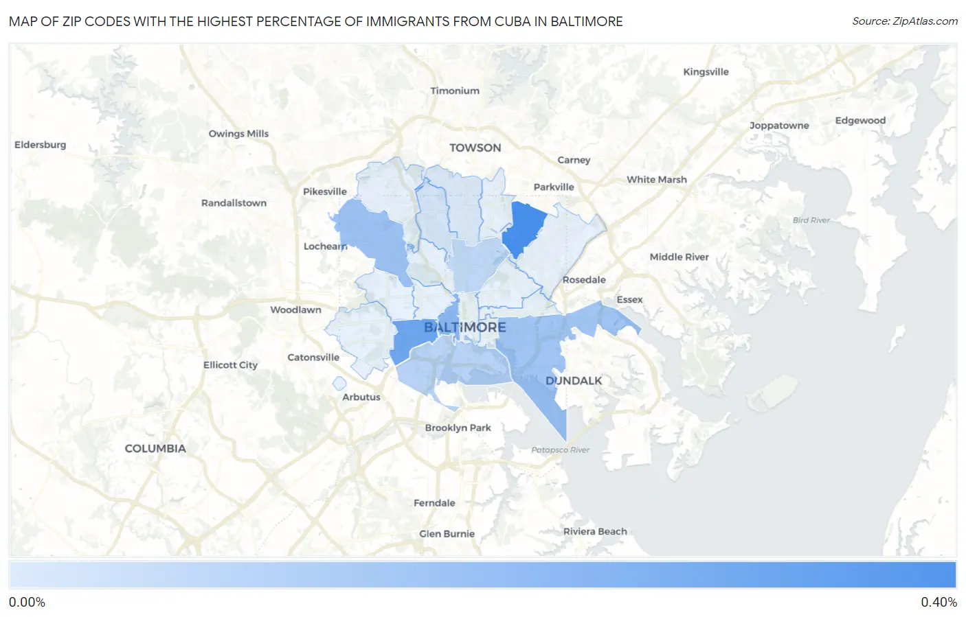 Zip Codes with the Highest Percentage of Immigrants from Cuba in Baltimore Map