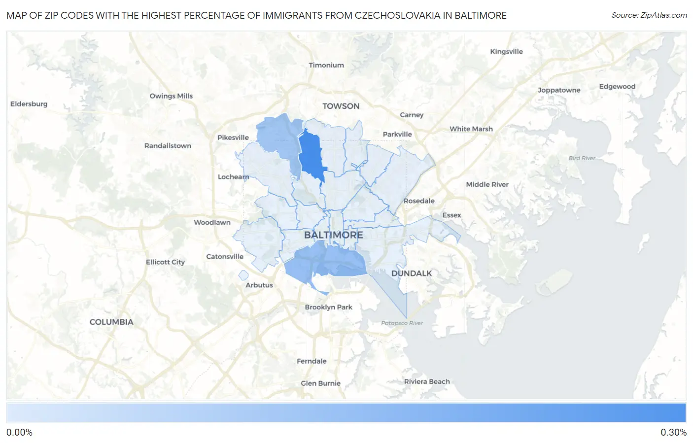 Zip Codes with the Highest Percentage of Immigrants from Czechoslovakia in Baltimore Map